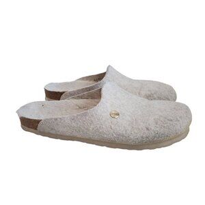 Genuins Helinski White Felt Faux Fur Slippers Clogs Mocassins Slip On 40/9Womens